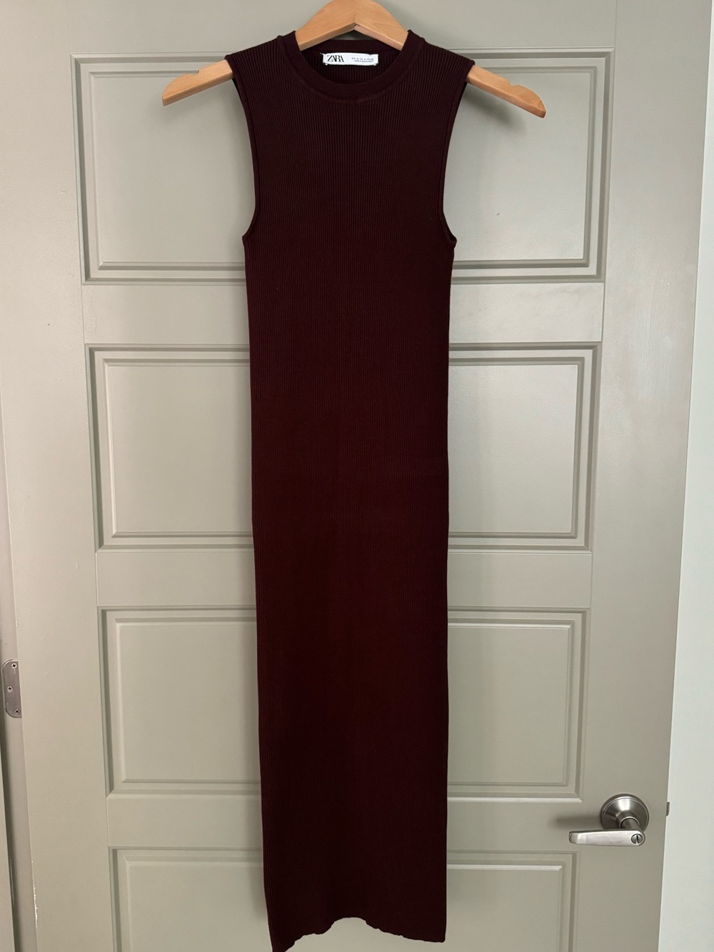 Zara Ribbed Sleeveless Maxi Dress — Deep Burgundy/Brown